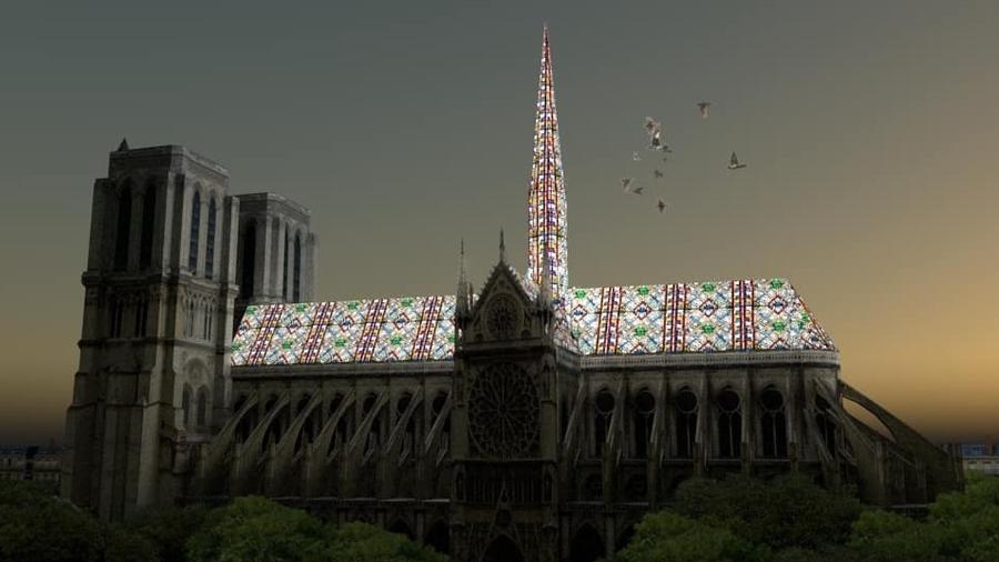 Projeto feito pelo brasileiro Alexandre Fantozzi para os vitrais da catedral de Notre-Dame, que está sendo reconstruída - Reprodução/Instagram