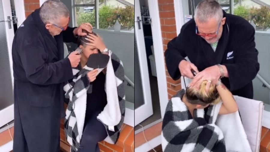 José de Abreu passa máquina na cabeça da noiva, Carol Junger; os dois estão na Nova Zelândia - Reprodução/Instagram