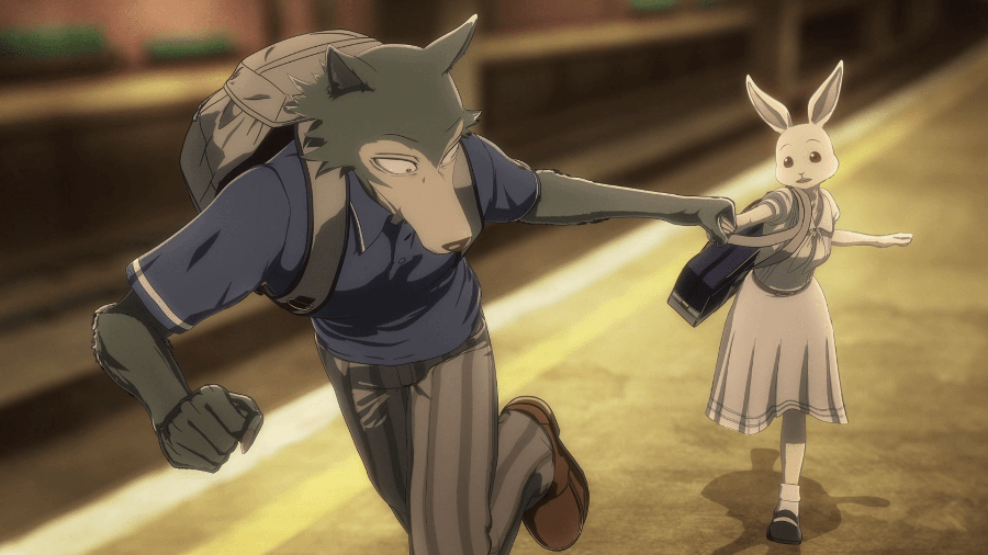 Legoshi corre com Haru no anime "Beastars" - Reprodução/Orange