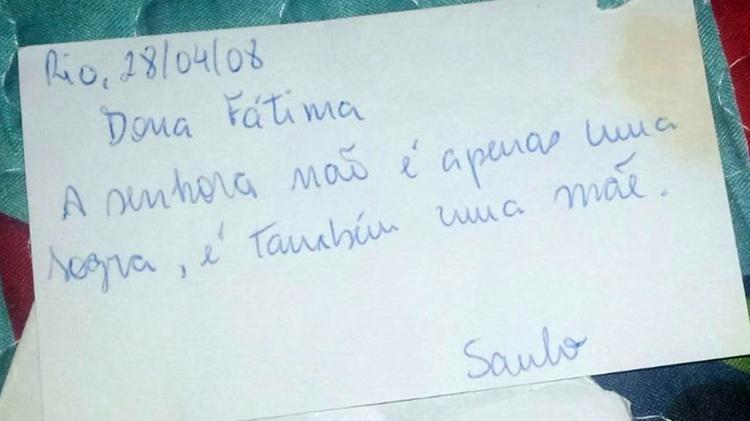 Fátima guarda até hoje um cartão que Saulo mandou para ela - Arquivo Pessoal - Arquivo Pessoal