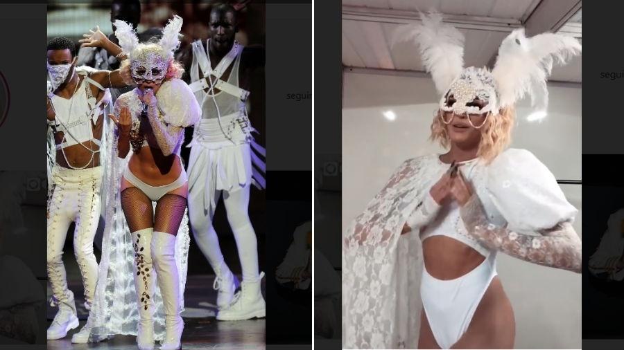 Lady Gaga no VMA em 2009 e Pabllo Vittar usando look inspirado - ReproduçãoInstagram