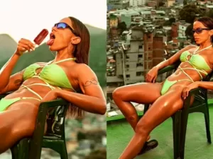 Anitta faz a temperatura subir em fotos de biquíni e 'sedenta' com picolé