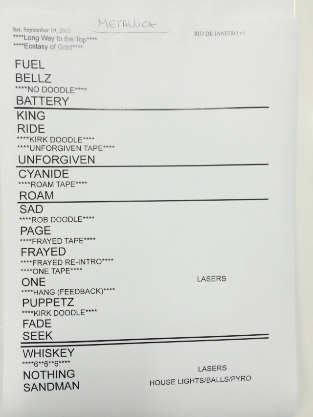 19.set.2015 - Setlist do show do Metallica no Palco Mundo do Rock in Rio 2015 - Tiago Dias/UOL