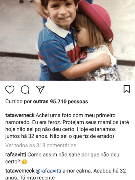 Tatá Werneck posta foto com o primeiro namorado e leva "bronca" de Rafael Vitti - Reprodução/Instagram/tatawerneck - Reprodução/Instagram/tatawerneck