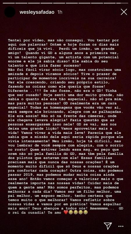 Safadão fala sobre morte de Gabriel Diniz - Reprodução/Instagram - Reprodução/Instagram