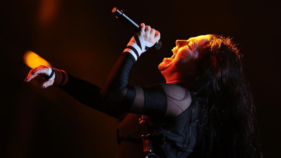 15.set.2024 - Evanescence se apresenta Palco Mundo na terceira noite do festival Rock In Rio 