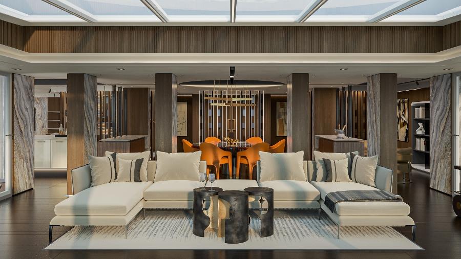 A área de jantar formal da Skyview Regent Suite, do Seven Seas Prestige A área de jantar formal da Skyview Regent Suite, do Seven Seas Prestige