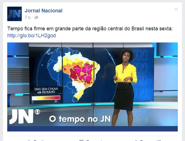 Reprodução da página oficial do Facebook do "Jornal Nacional" com foto de Maju