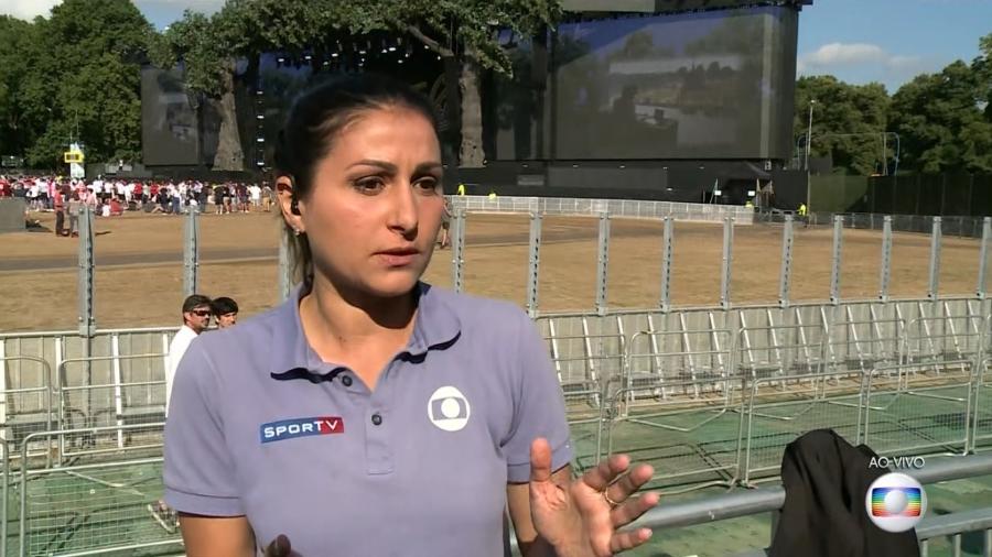 Repórter Marina Izidro "vaza" durante transmissão ao vivo em Londres para o "Globo Esporte" - Reprodução/TV Globo