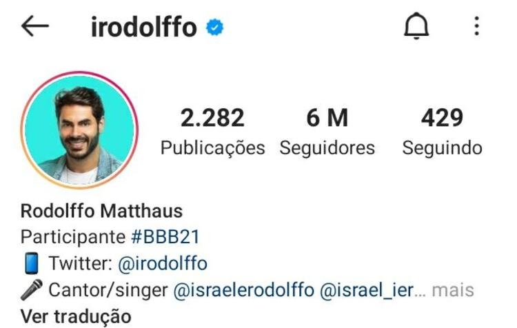BBB 21: Rodolffo bate 6 milhões de seguidores no Instagram - Reprodução/Instagram@irodolffo - Reprodução/Instagram@irodolffo