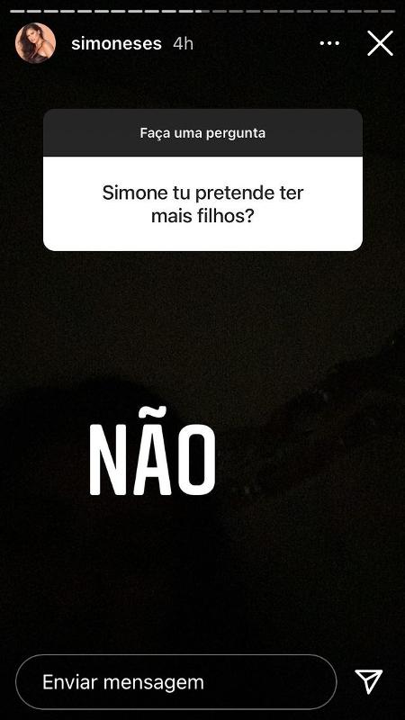 Simone respondeu às perguntas no Instagram Stories - Reprodução/Instagram - Reprodução/Instagram