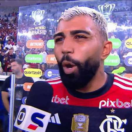 Gabriel Barbosa, em entrevista à Globo após a vitória do Flamengo na Copa do Brasil - Reprodução/ge