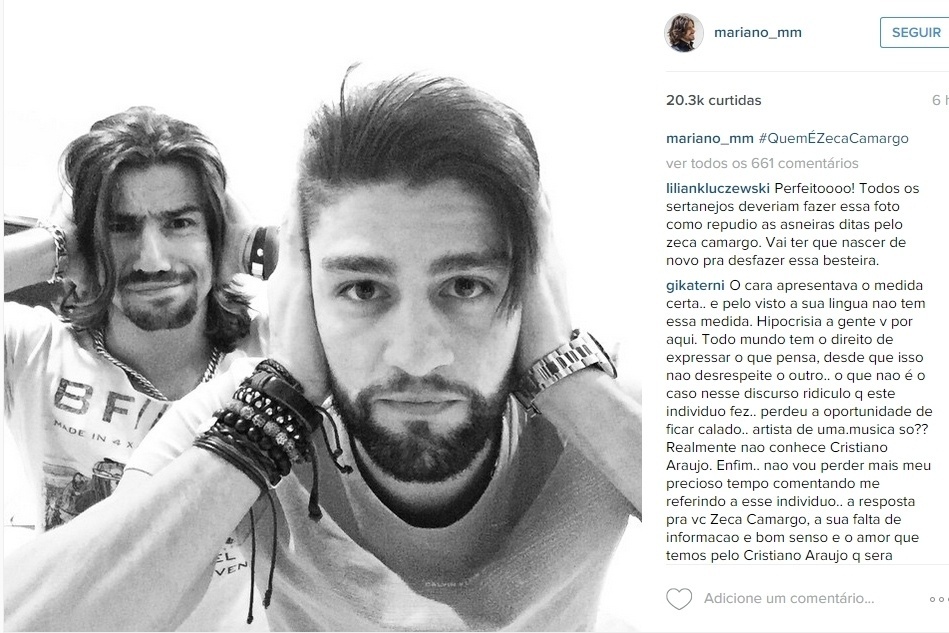 Munhoz e Mariano postaram a hashtag: #QuemÉZecaCamargo - Reprodução/Instagram