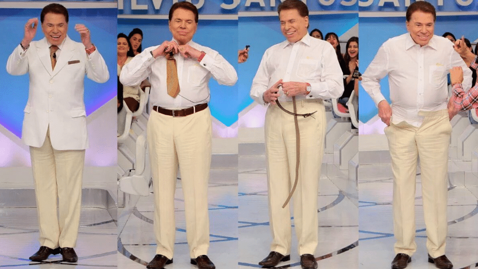 Silvio Santos tira parte de sua roupa durante o seu programa no SBT - Reprodução/SBT