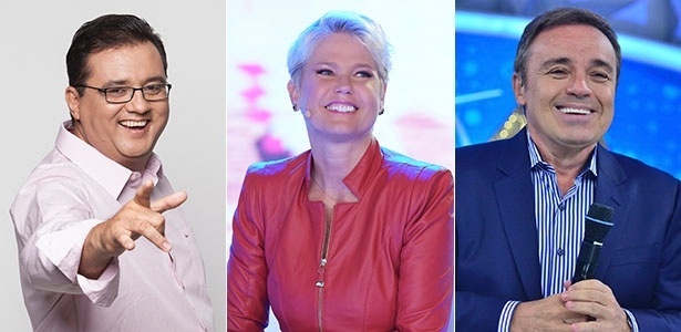 Os apresentadores da Record Geraldo Luís, Gugu e Xuxa - Montagem UOL