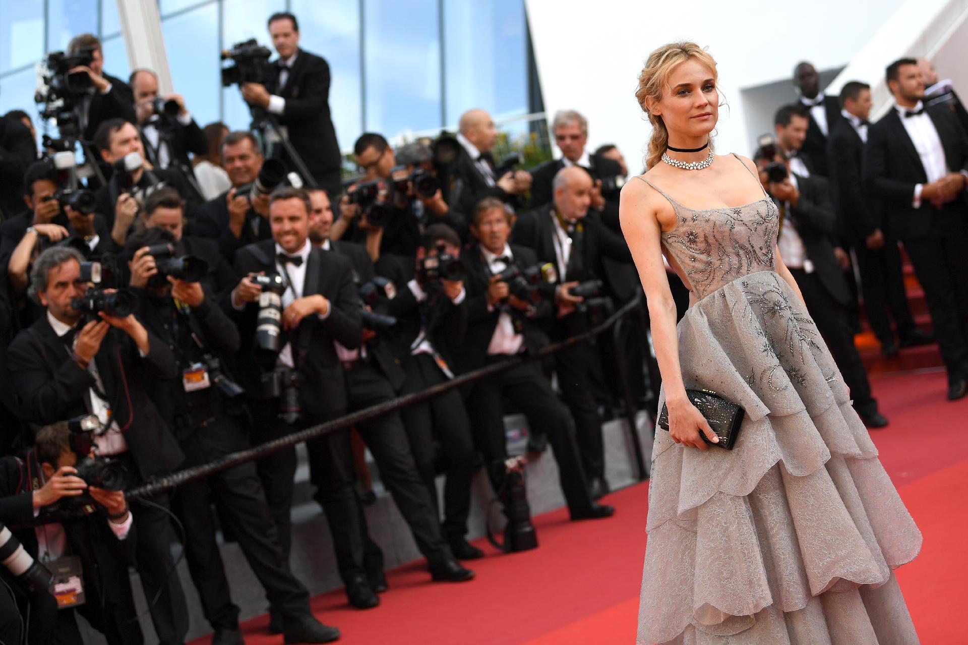 Diane Kruger, a Helena de Troia do filme "Troia", completará 41 anos em julho e exibiu a boa forma em Cannes com um vestido de alça e decotado - Getty Images