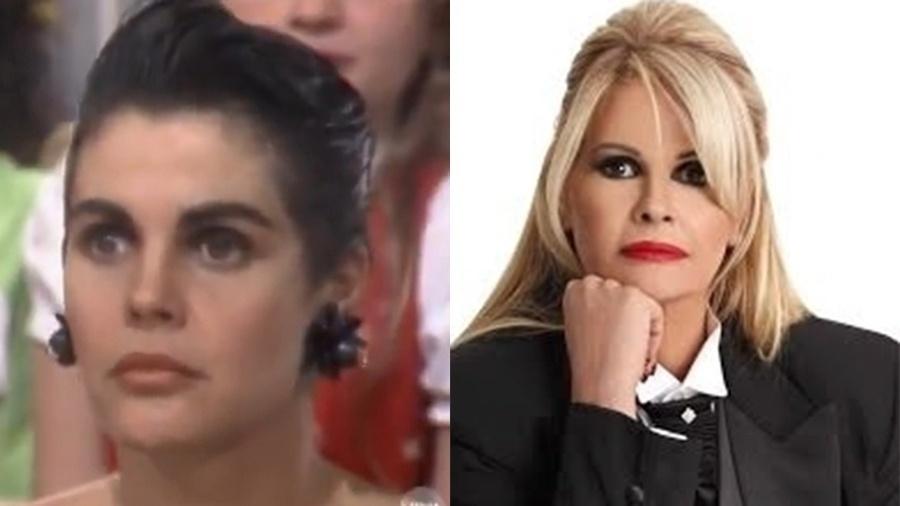 Símbolo sexual dos anos 80, Monique Evans usava e abusava dos decotes e brincos. Ela tinha visual bem diferente do atual e usava o cabelo curto e preto - Reprodução e Divulgação