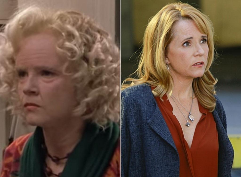 À esquerda, Lea Thompson em cena em "De Volta para o Futuro 2" (1989). À direita, Lea em cena na série de TV "Scorpion" (2014) - Divulgação