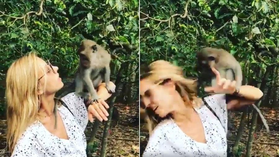 Cris Dias leva tapa na cara de macaco na Indonésia - Reprodução/Instagram