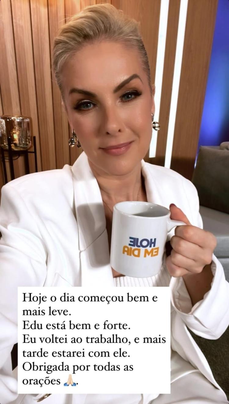 Ana Hickmann postou story atualizando os fãs sobre o estado de saúde de Edu Guedes Ana Hickmann postou story atualizando os fãs sobre o estado de saúde de Edu Guedes