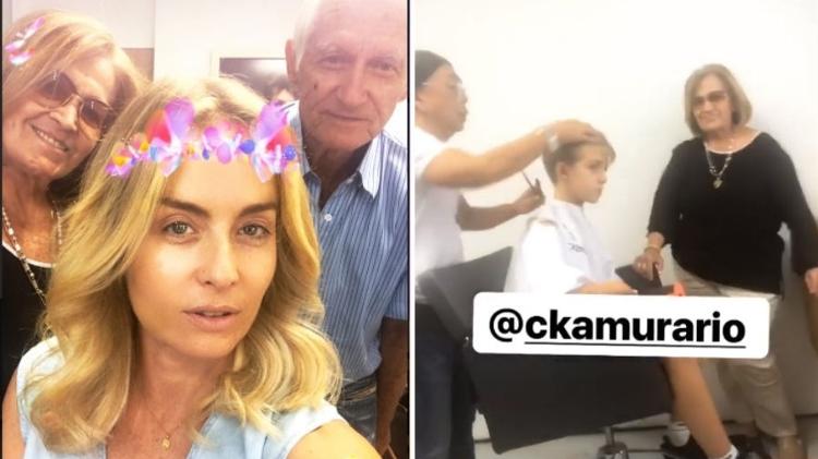 Angélica com os pais e o filho Joaquim cortando os cabelos - Reprodução/Instagram - Reprodução/Instagram