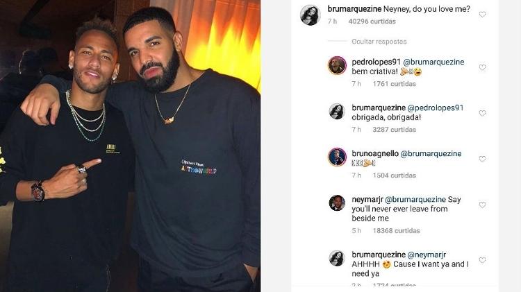 Bruna Marquezine comenta foto de Neymar com Drake - Reprodução/Instagram - Reprodução/Instagram