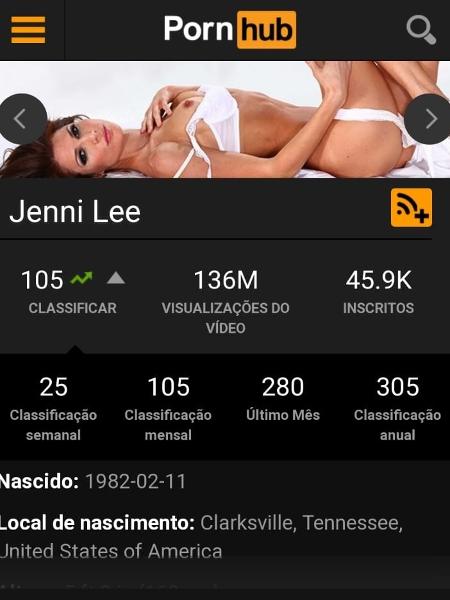 A colocação atual de Jenni Lee no site Porn Hub - Divulgação