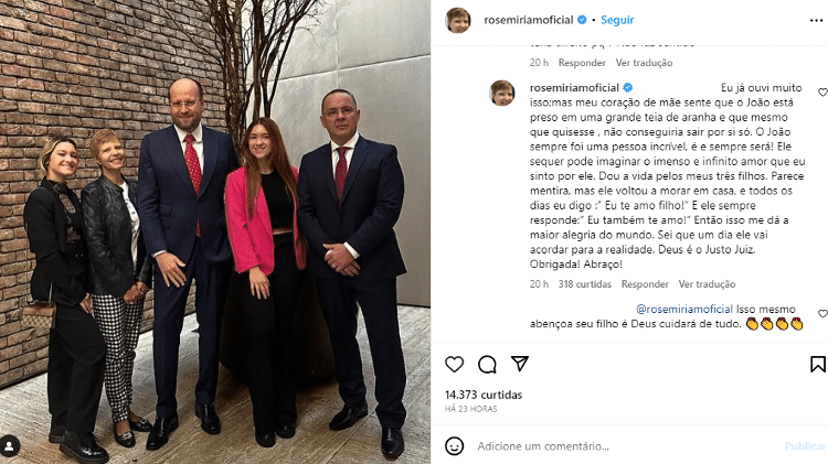 Rose Miriam rebate comentário de seguidora sobre seu filho, João Augusto - Reprodução/Instagram - Reprodução/Instagram