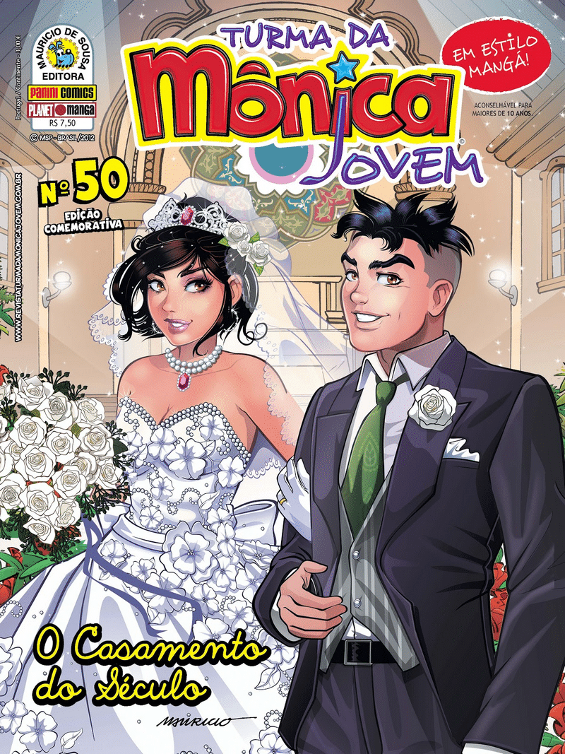 Capa da edição 50, ambientada no futuro, quando Mônica e Cebolinha se casam - Reprodução