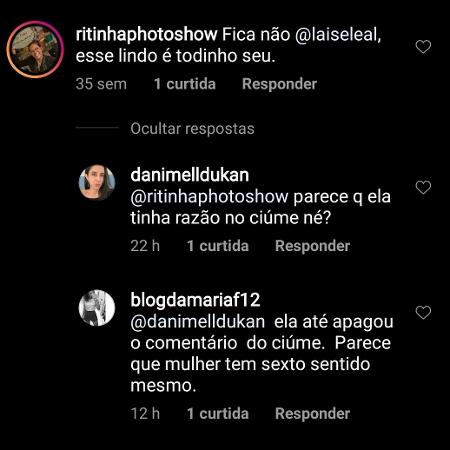 Fãs comentam fato de Laíse Leal ter apagado comentário sobre ciúme do ex Bruno Rocha com Letícia Lima - Reprodução/Instagram