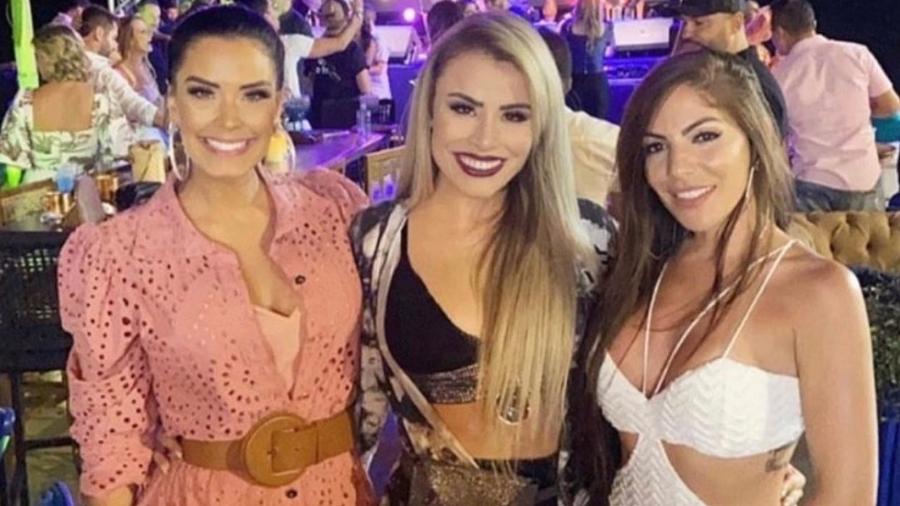 As ex-BBBs Ivy e Anamara posam com a miss Ponta Grossa 2018, Aline Machado em festa em Caldas Novas, Goiás, durante a quarentena - Reprodução/Instagram