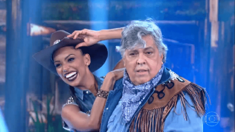 20.nov.2016 - Rainer Cadete, Sidney Magal, Nego do Borel, Felipe Simas, Brenno Leone, Sophia Abrahão e se prepararam para dançar ao som de músicas country, um ritmo predominantemente americano - Reprodução/TV Globo