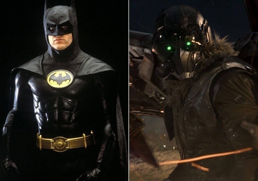 Michael Keaton em cena nos filmes "Batman" (1989) e "Homem-Aranha: De Volta ao Lar" (2017) - Divulgação