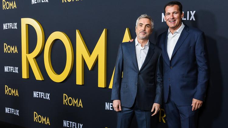 Alfonso Cuaron e Scott Stuber no lançamento do filme "Roma", em Los Angeles - Getty Images - Getty Images