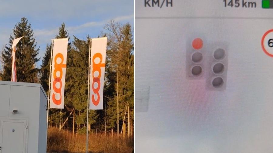 Tesla vê semáforo em bandeira de posto - Reprodução