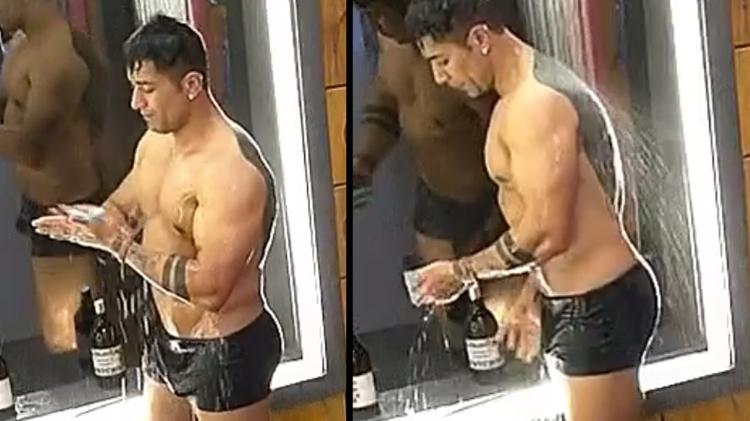 A Fazenda 2021: Tiago Piquilo toma banho de sunga e fãs aprovam cirurgia - Reprodução/Playplus - Reprodução/Playplus