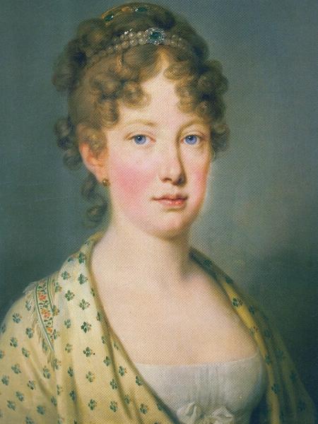 Retrato da imperatriz dona Maria Leopoldina de Habsburgo de 1815 de autoria de Josef Kreutzinger - Reprodução 