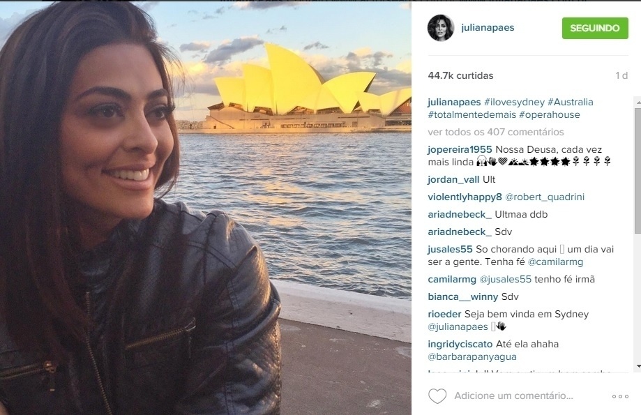 Juliana Paes faz foto em frente ao Opera House, em Sydney