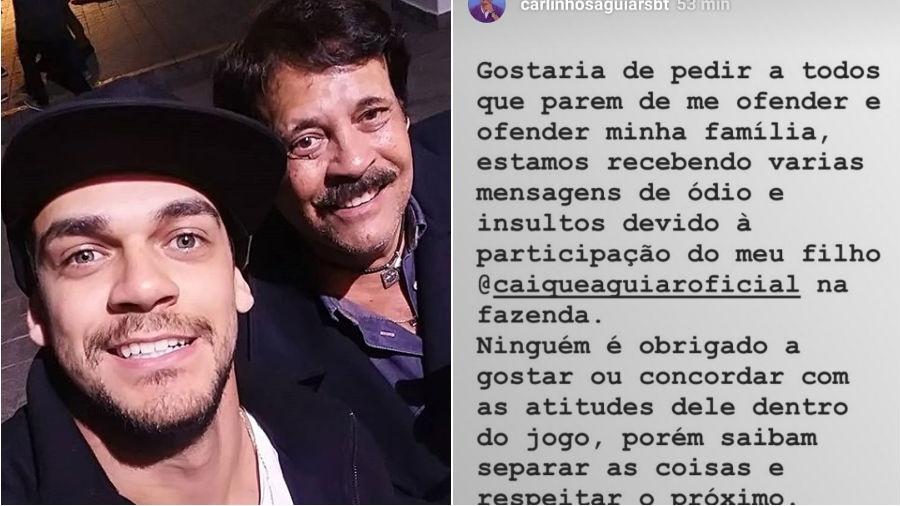 Caique com o pai, Carlinhos Aguiar, que pediu fim das ofensas - Reprodução/Instagram