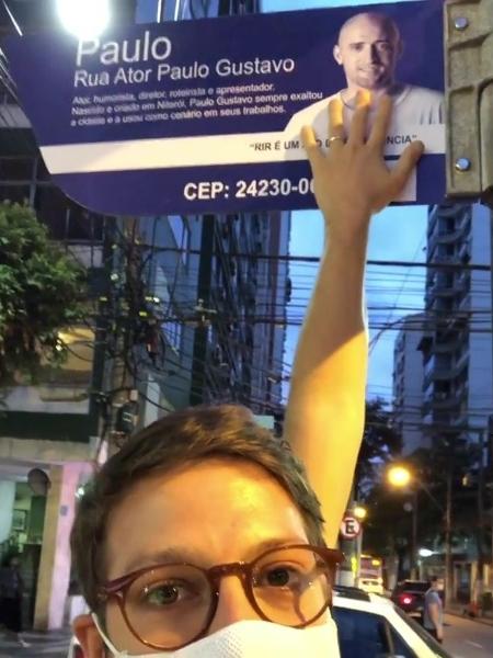 Fábio Porchat mostrou placa da rua Paulo Gustavo - Reprodução/Instagram @fabioporchat