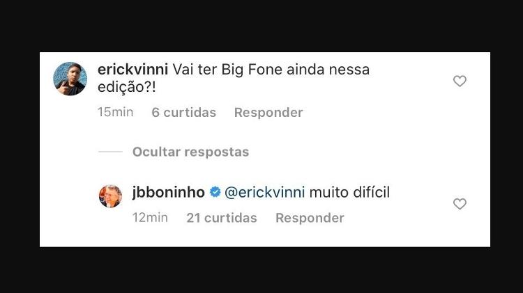 Comentário Boninho bigfone - Reprodução/Instagram - Reprodução/Instagram