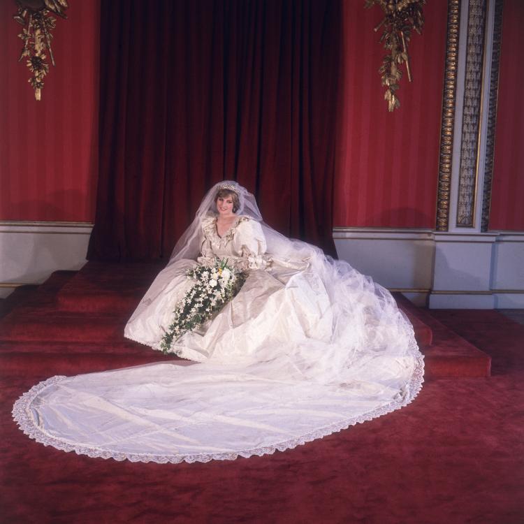 Princess Diana in a wedding dress "most famous in the world"created by designers Elizabeth and David Emanuel - Getty Images - Getty Images