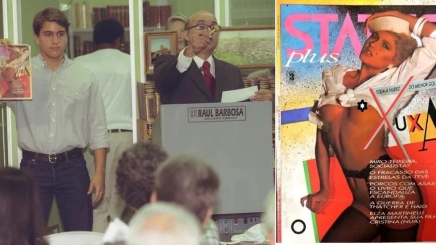 Leilão da revista "Status" com Xuxa nua no Rio em 1999 - Jorge William/ Agência O Globo e Reprodução