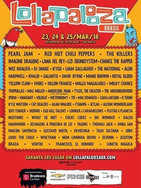 Lineup do Lollapalooza Brasil 2018 - Divulgação - Divulgação