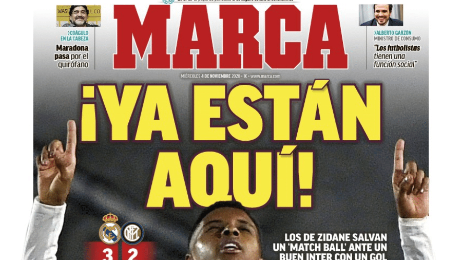 Rodrygo, do Real Madrid, na capa do Marca - Reprodução/Marca