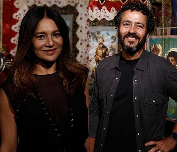 Dira Paes e Marcos Palmeira em frente a obra de Raimundo Rodriguez presentes na novela "Velho Chico" da Rede Globo. - Divulgação
