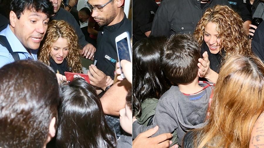 Simpática, Shakira atende fãs ao desembarcar no aeroporto de Guarulhos, no estado de São Paulo - Manuela Scarpa/Brazil News