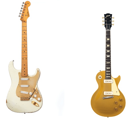 Uma Stratocaster branca e uma Gibson Les Paul de David Gilmour - Divulgação - Divulgação