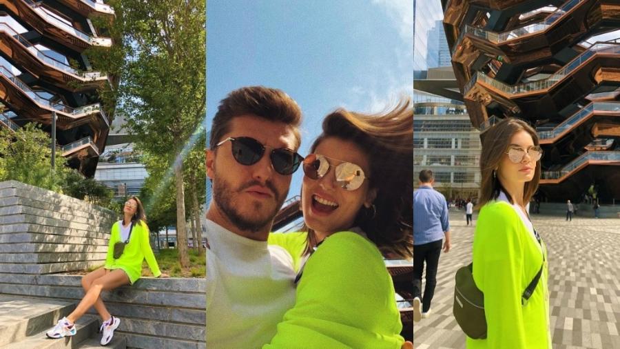Camila Queiroz e Klebber Toledo tiram selfie diante do Vessel em NY - reprodução/Instagram