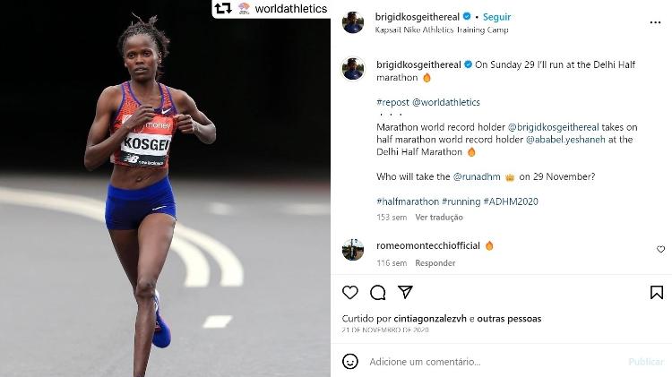 Brigid Kosgei esteve no posto de recordista mundial em maratona feminina